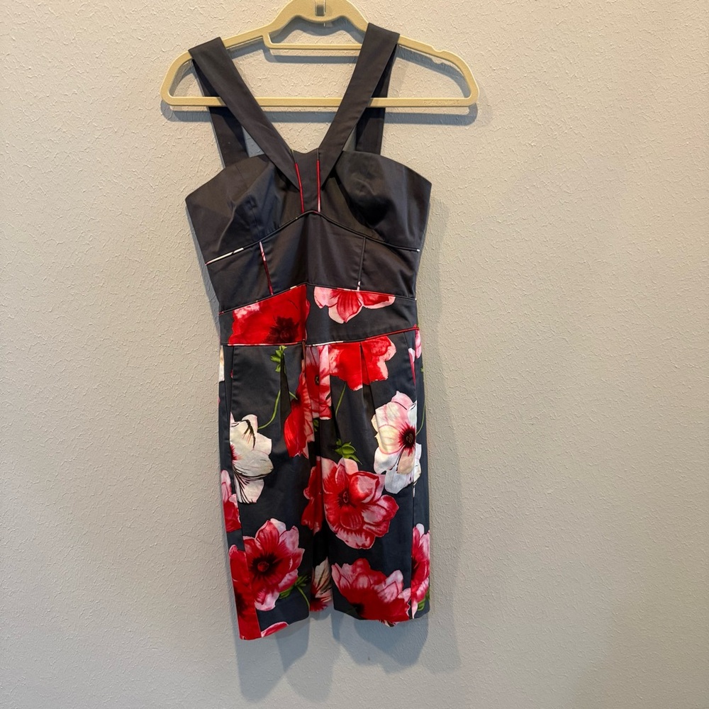 Floral Black and Red Fitted Sundress